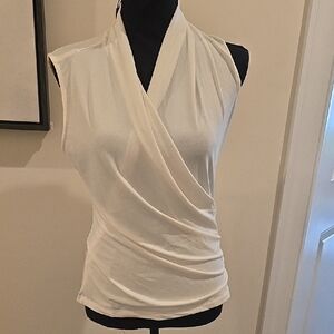 Tahari Cream Sleeveless Wrap Blouse